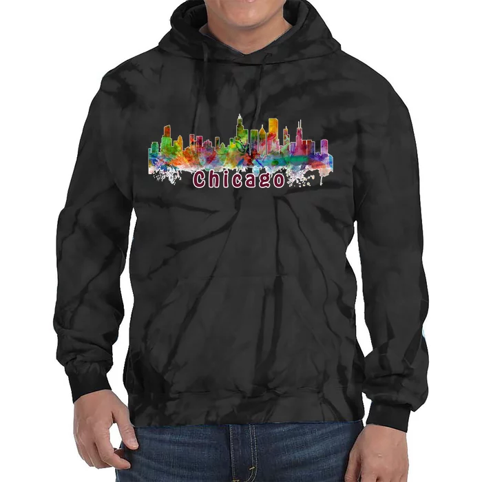 Chicago Skyline Paint Splatter Tie Dye Hoodie