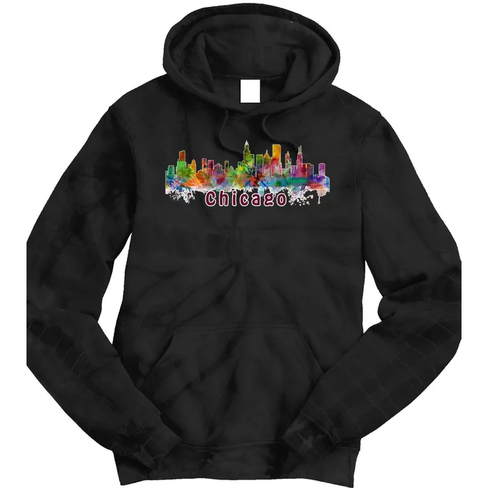 Chicago Skyline Paint Splatter Tie Dye Hoodie