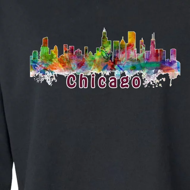 Chicago Skyline Paint Splatter Cropped Pullover Crew