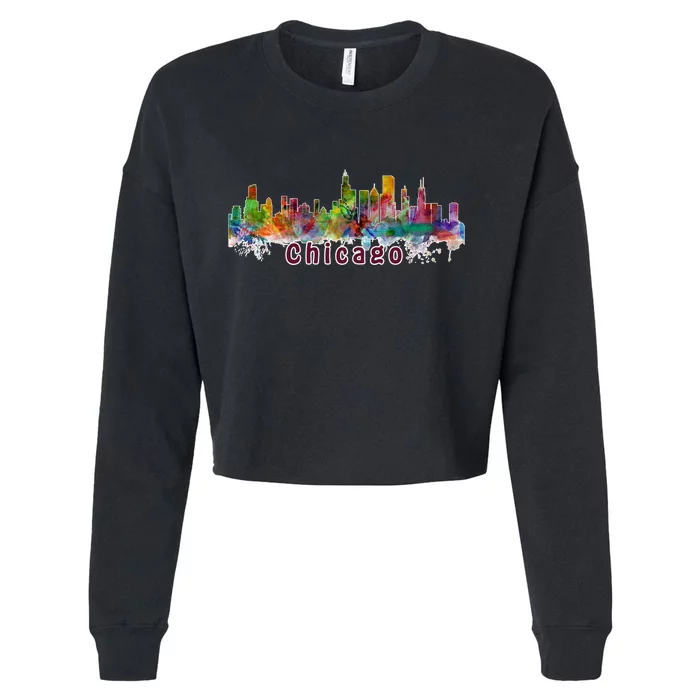 Chicago Skyline Paint Splatter Cropped Pullover Crew