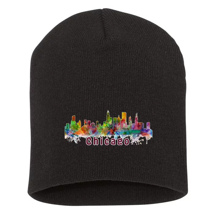 Chicago Skyline Paint Splatter Short Acrylic Beanie