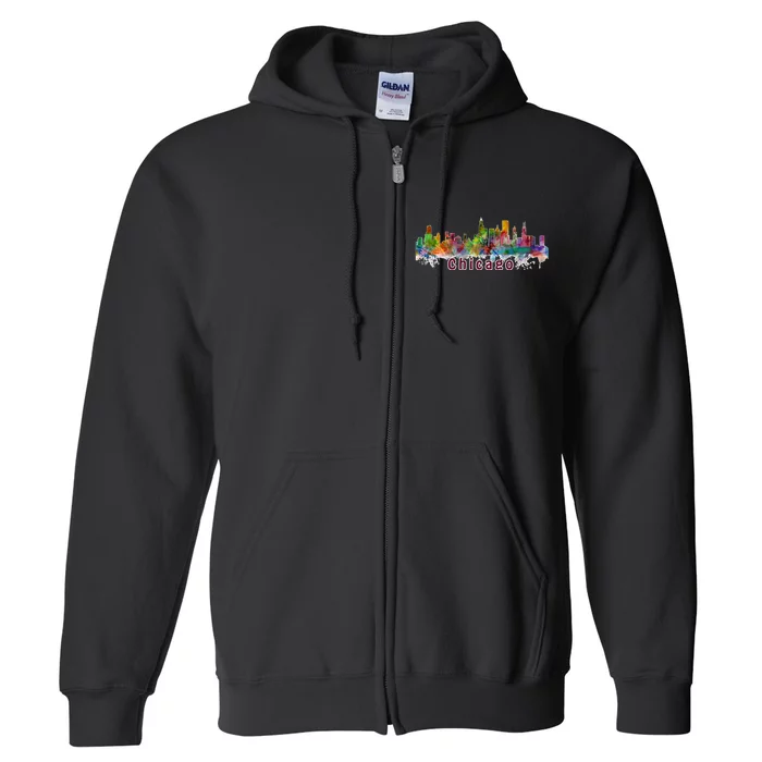 Chicago Skyline Paint Splatter Full Zip Hoodie