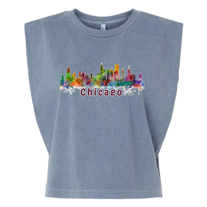 Chicago Skyline Paint Splatter Garment-Dyed Women's Muscle Tee