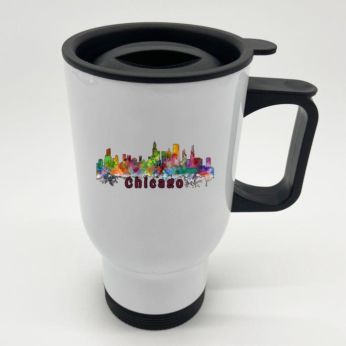 Chicago Skyline Paint Splatter Front & Back Stainless Steel Travel Mug