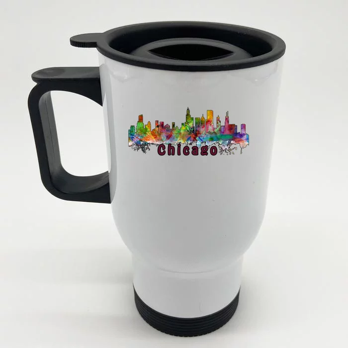 Chicago Skyline Paint Splatter Front & Back Stainless Steel Travel Mug