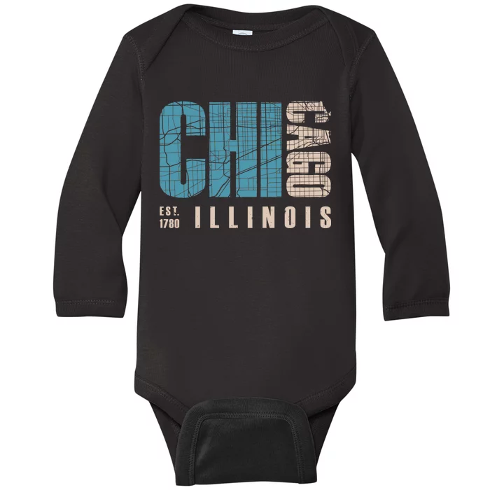 Chicago Vintage Emblem Baby Long Sleeve Bodysuit