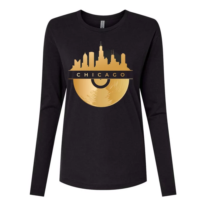 Chicago Vinyl Skyline Womens Cotton Relaxed Long Sleeve T-Shirt