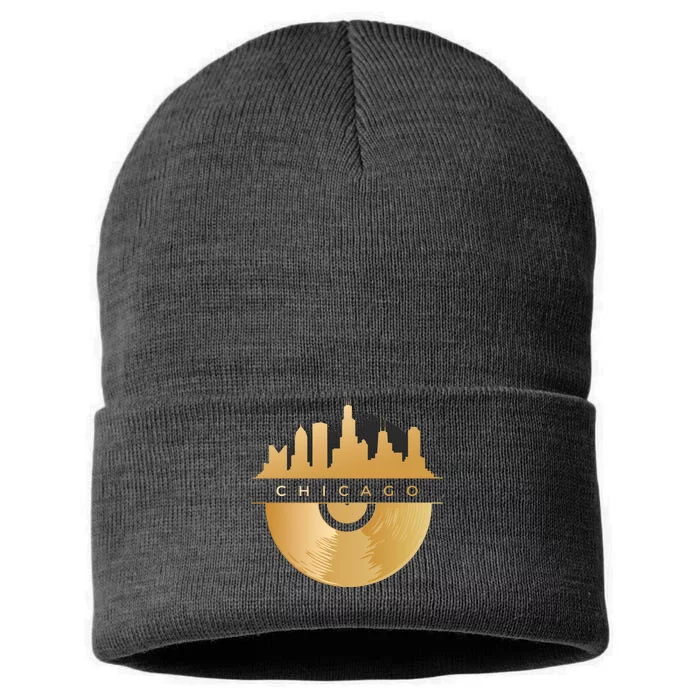 Chicago Vinyl Skyline Sustainable Knit Beanie