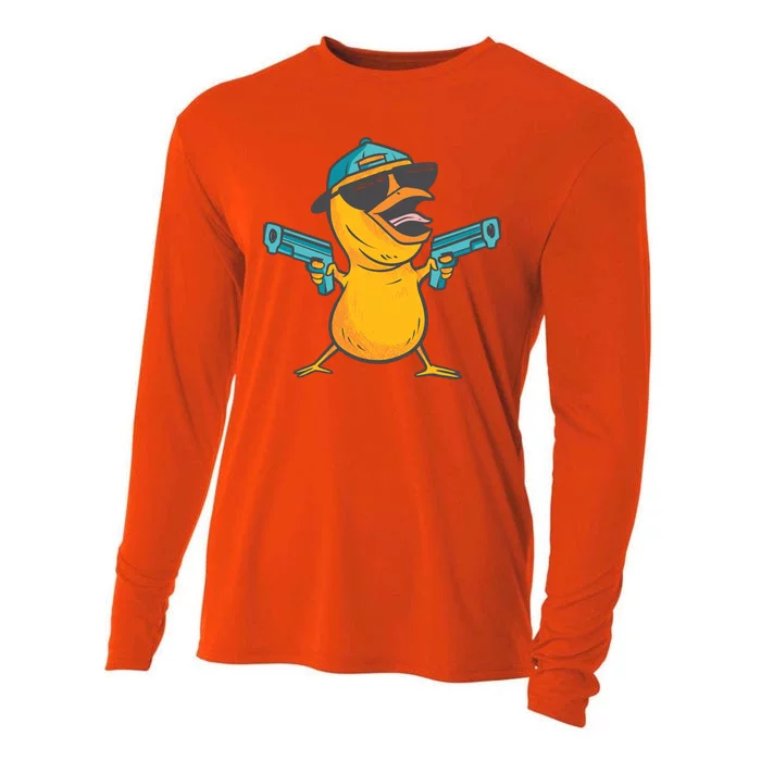 Chick Cartoon With Guns Cooling Performance Long Sleeve Crew