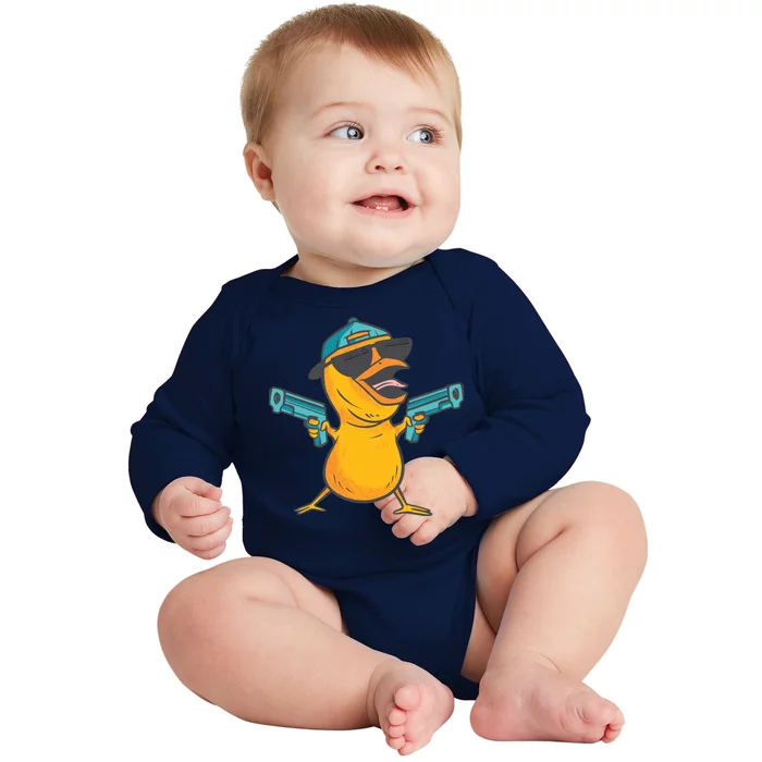 Chick Cartoon With Guns Baby Long Sleeve Bodysuit