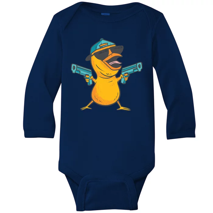 Chick Cartoon With Guns Baby Long Sleeve Bodysuit