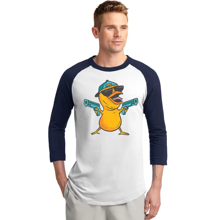 Chick Cartoon With Guns Baseball Sleeve Shirt