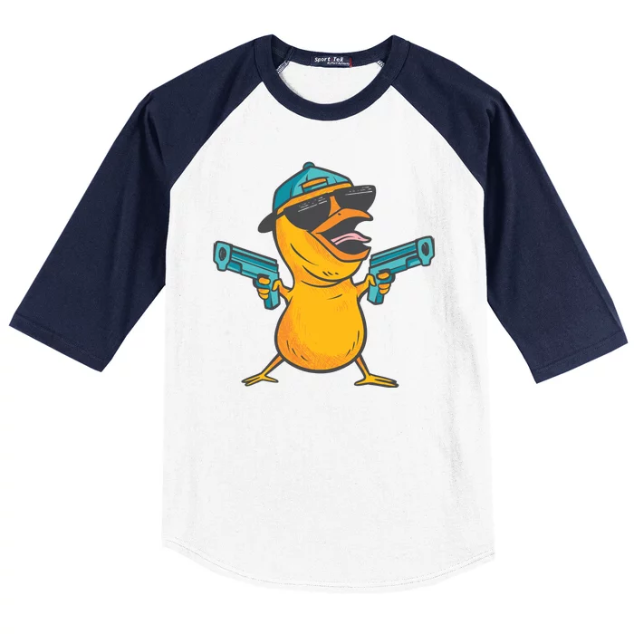 Chick Cartoon With Guns Baseball Sleeve Shirt