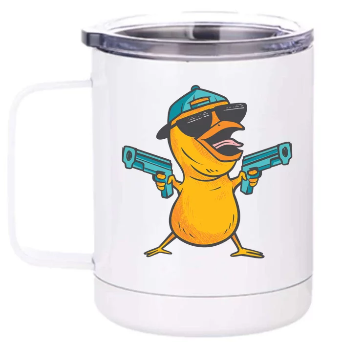 Chick Cartoon With Guns Front & Back 12oz Stainless Steel Tumbler Cup