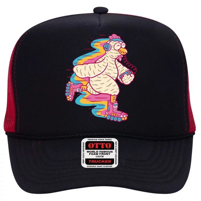 Chicken Roller Skating High Crown Mesh Trucker Hat