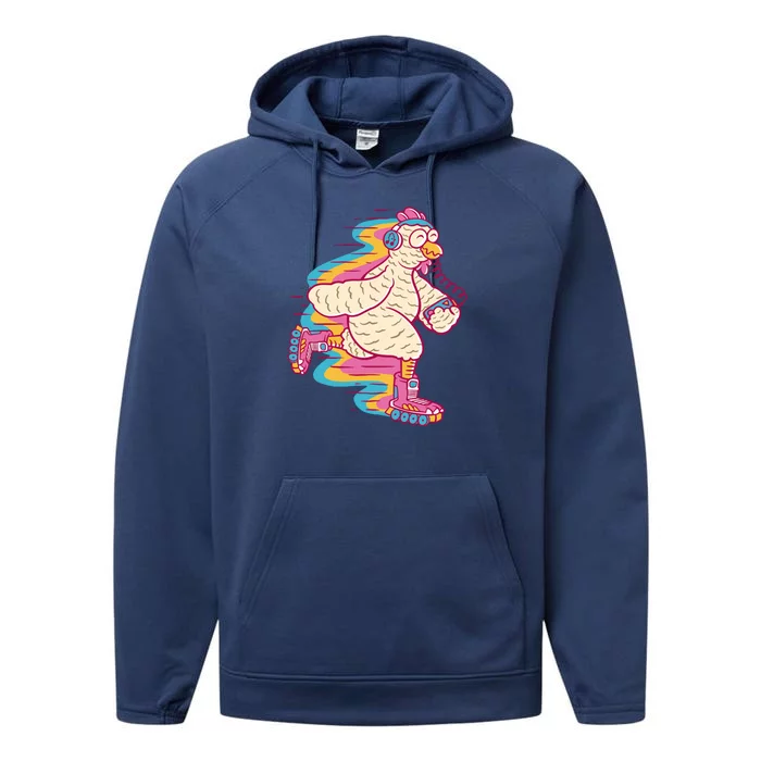 Chicken Roller Skating Performance Fleece Hoodie