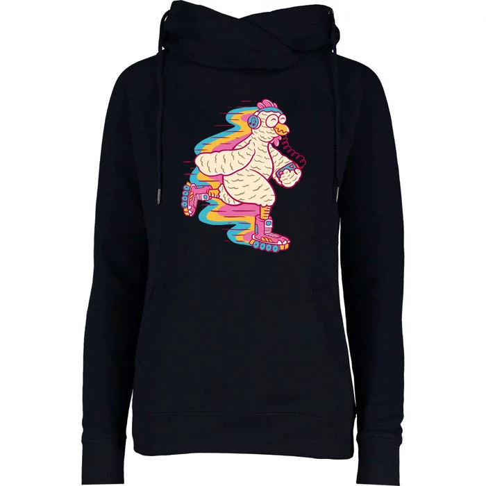 Chicken Roller Skating Womens Funnel Neck Pullover Hood