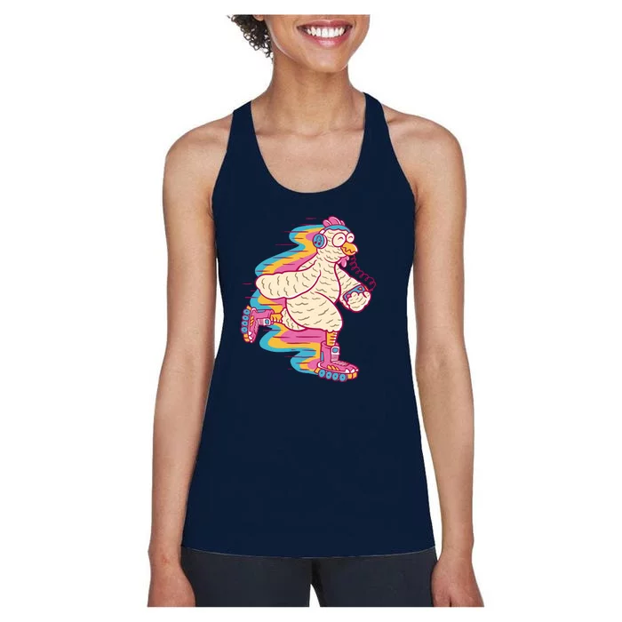 Chicken Roller Skating Women's Racerback Tank