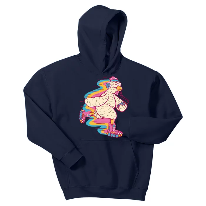 Chicken Roller Skating Kids Hoodie