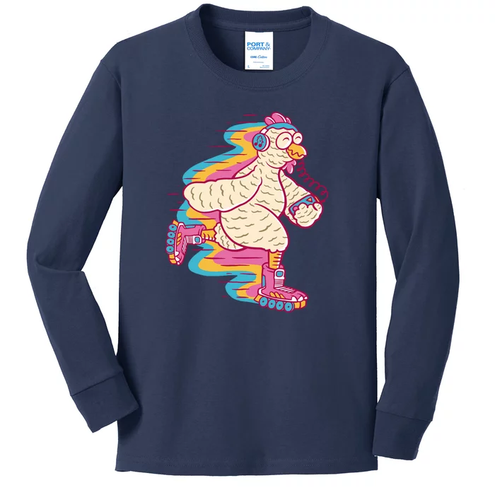 Chicken Roller Skating Kids Long Sleeve Shirt