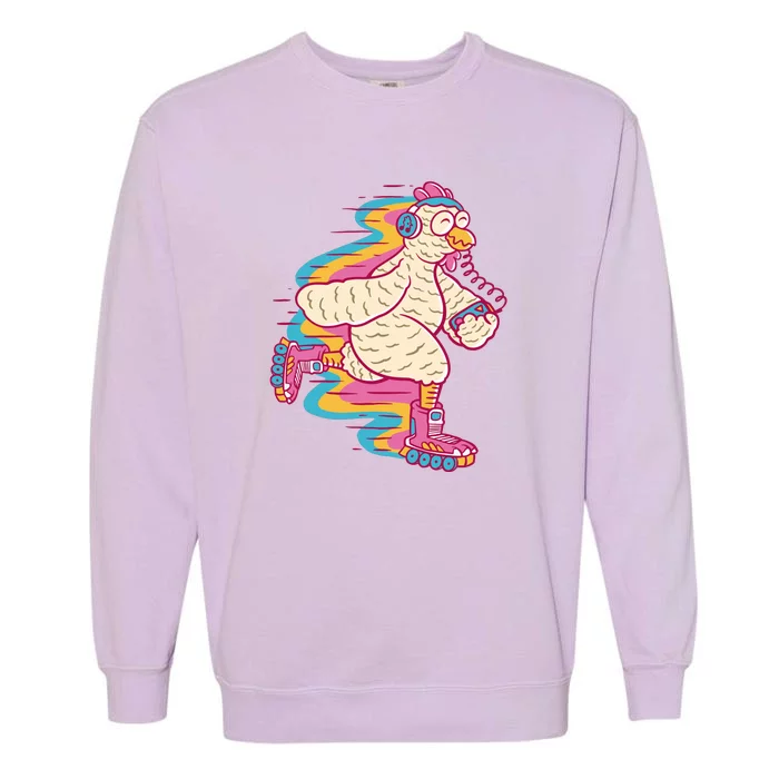 Chicken Roller Skating Garment-Dyed Sweatshirt