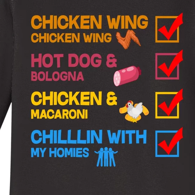 Chicken Wing Hot Dog Macaroni Chillin With My Homies Baby Long Sleeve Bodysuit