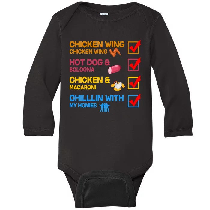 Chicken Wing Hot Dog Macaroni Chillin With My Homies Baby Long Sleeve Bodysuit