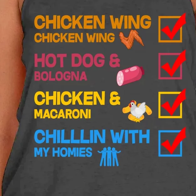 Chicken Wing Hot Dog Macaroni Chillin With My Homies Women's Knotted Racerback Tank