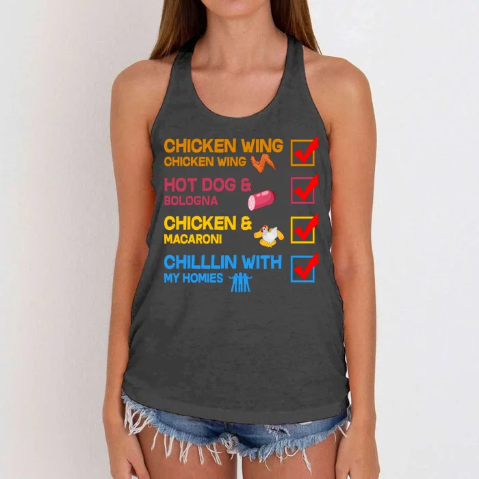 Chicken Wing Hot Dog Macaroni Chillin With My Homies Women's Knotted Racerback Tank