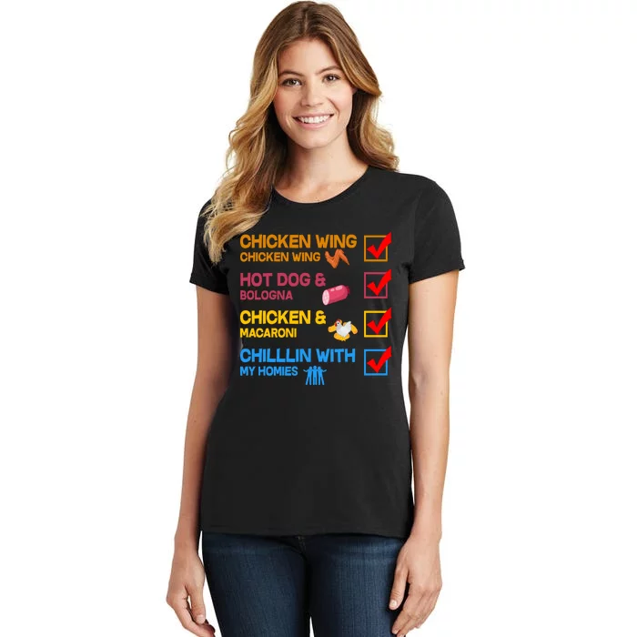 Chicken Wing Hot Dog Macaroni Chillin With My Homies Women's T-Shirt