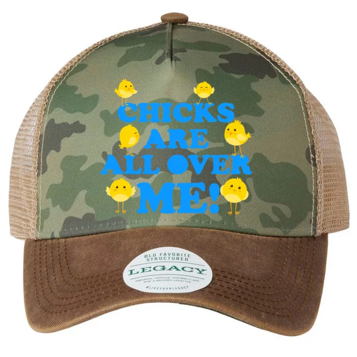 Chicks Are All Over Me Funny Baby Chick Easter Legacy Tie Dye Trucker Hat