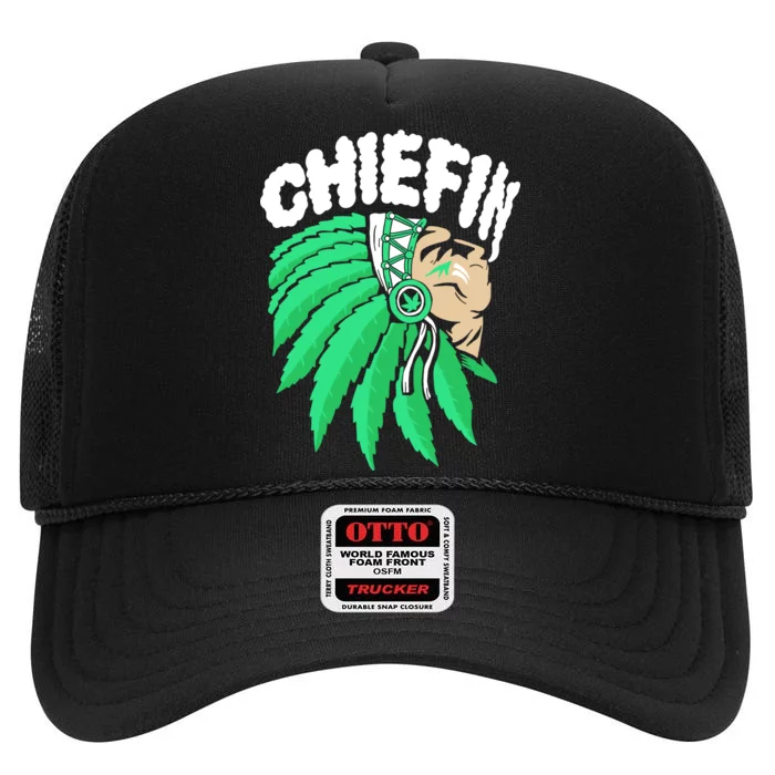 Chiefin Smoke Weed Native American High Crown Mesh Trucker Hat