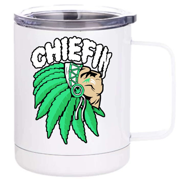 Chiefin Smoke Weed Native American Front & Back 12oz Stainless Steel Tumbler Cup