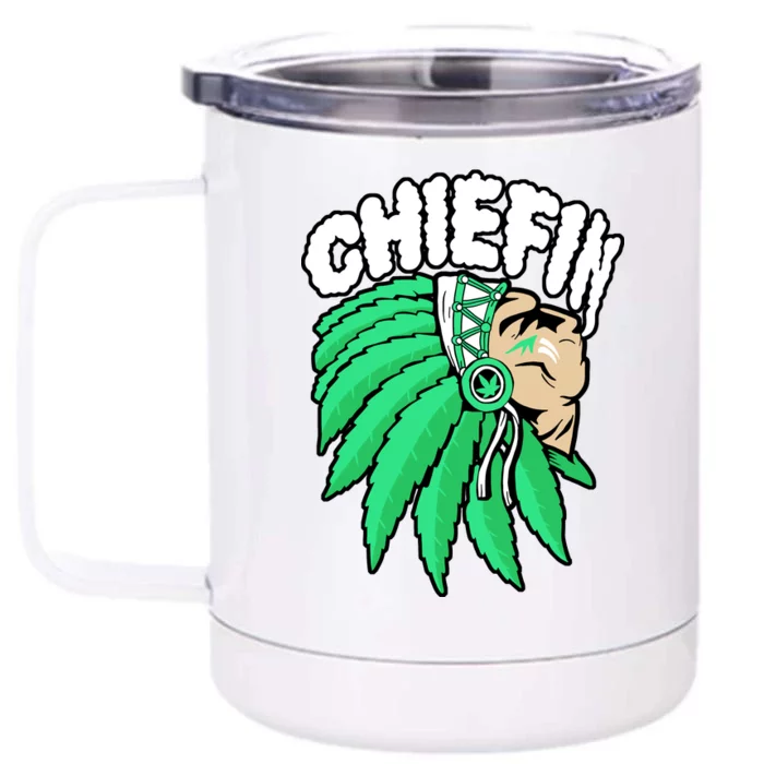 Chiefin Smoke Weed Native American Front & Back 12oz Stainless Steel Tumbler Cup