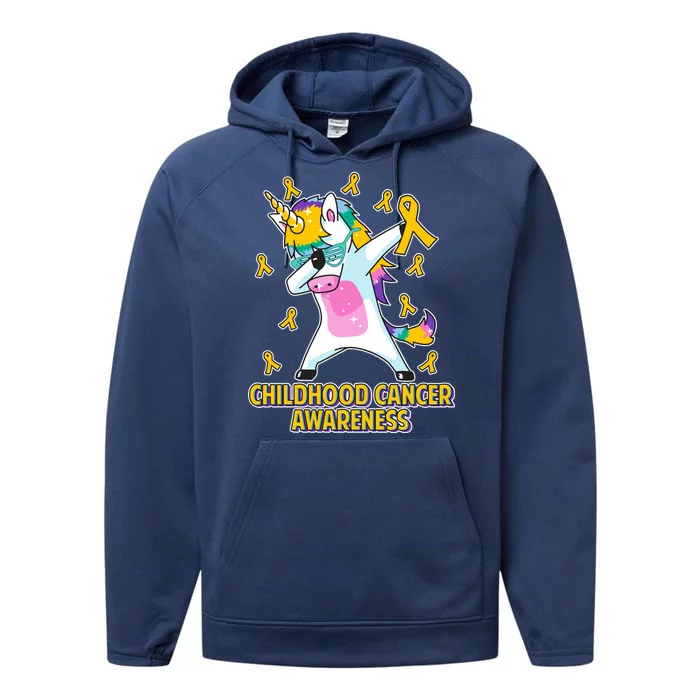 Childhood Cancer Awareness Dabbing Unicorn Performance Fleece Hoodie