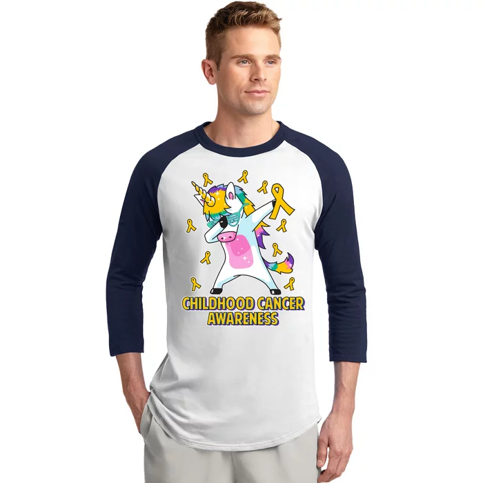 Childhood Cancer Awareness Dabbing Unicorn Baseball Sleeve Shirt