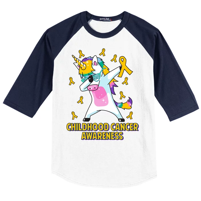 Childhood Cancer Awareness Dabbing Unicorn Baseball Sleeve Shirt