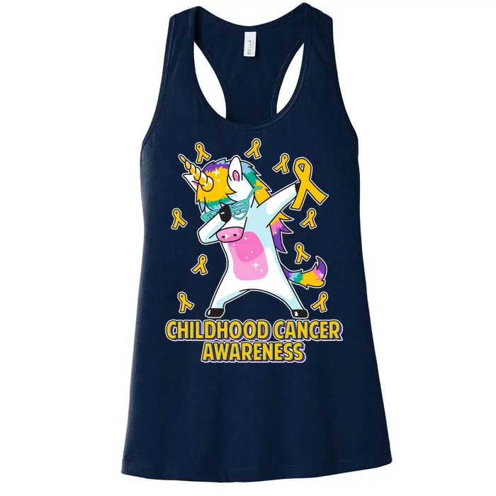 Childhood Cancer Awareness Dabbing Unicorn Women's Racerback Tank