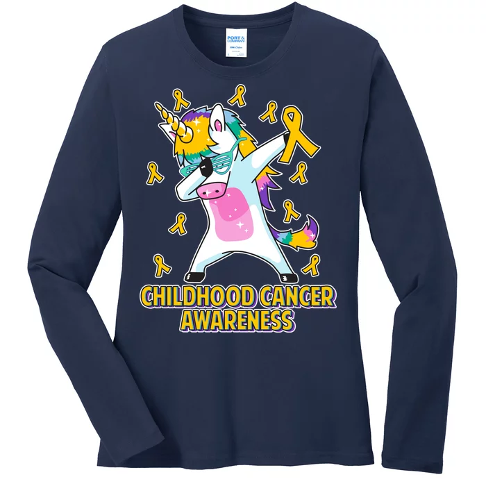 Childhood Cancer Awareness Dabbing Unicorn Ladies Long Sleeve Shirt