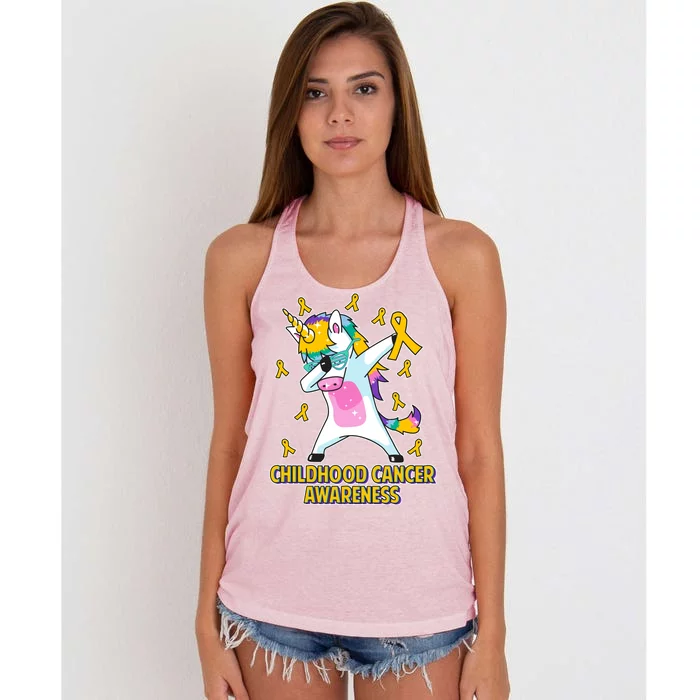 Childhood Cancer Awareness Dabbing Unicorn Women's Knotted Racerback Tank