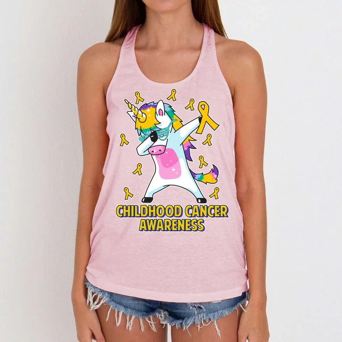 Childhood Cancer Awareness Dabbing Unicorn Women's Knotted Racerback Tank