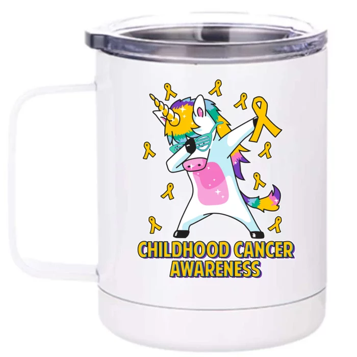 Childhood Cancer Awareness Dabbing Unicorn Front & Back 12oz Stainless Steel Tumbler Cup