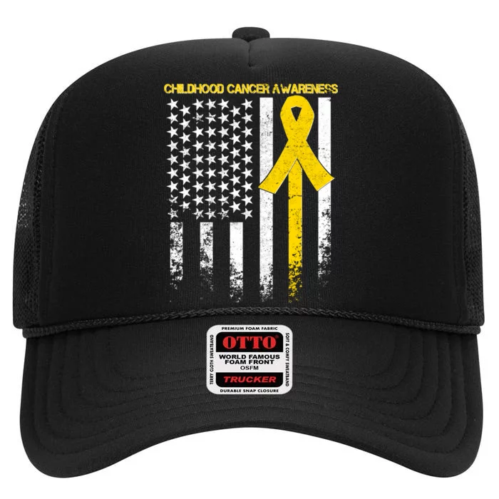 Childhood Cancer Awareness Flag High Crown Mesh Trucker Hat