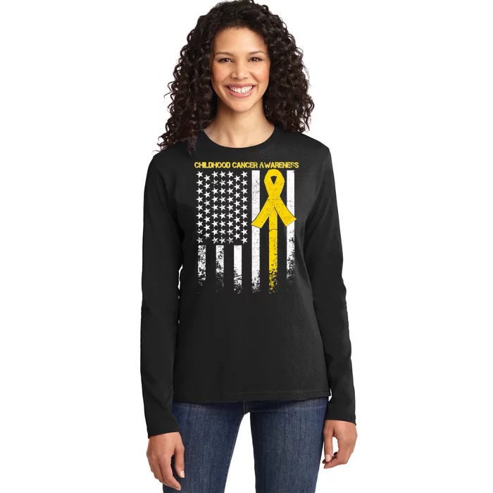 Childhood Cancer Awareness Flag Ladies Long Sleeve Shirt