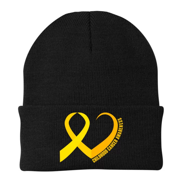 Childhood Cancer Awareness Yellow Ribbon Heart Knit Cap Winter Beanie