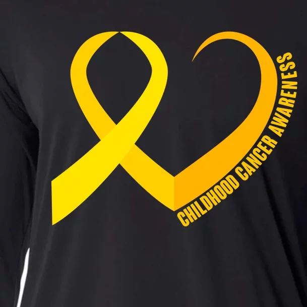 Childhood Cancer Awareness Yellow Ribbon Heart Cooling Performance Long Sleeve Crew