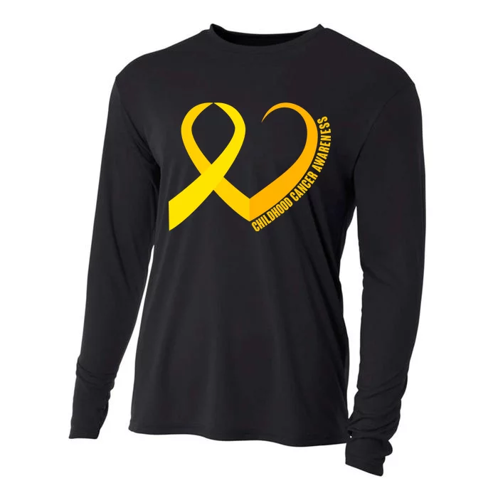 Childhood Cancer Awareness Yellow Ribbon Heart Cooling Performance Long Sleeve Crew