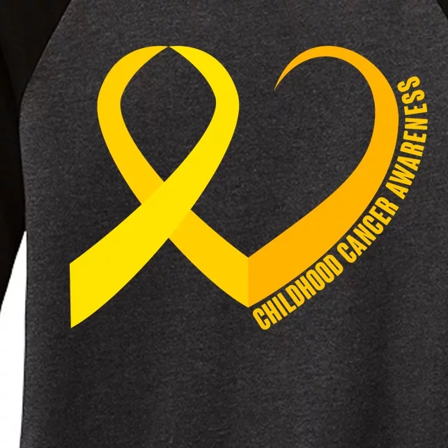 Childhood Cancer Awareness Yellow Ribbon Heart Women's Tri-Blend 3/4-Sleeve Raglan Shirt