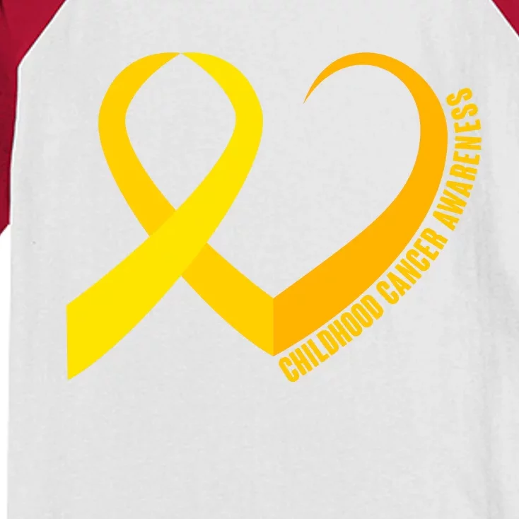 Childhood Cancer Awareness Yellow Ribbon Heart Kids Colorblock Raglan Jersey