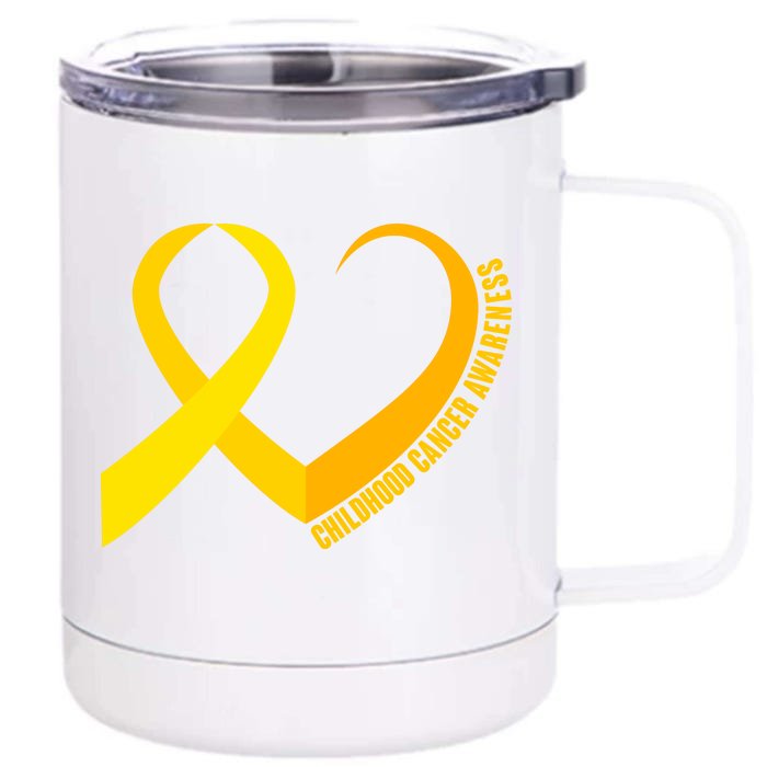 Childhood Cancer Awareness Yellow Ribbon Heart Front & Back 12oz Stainless Steel Tumbler Cup